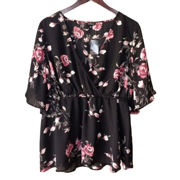 torrid Tops - Torrid Black Floral Georgette Babydoll Blouse